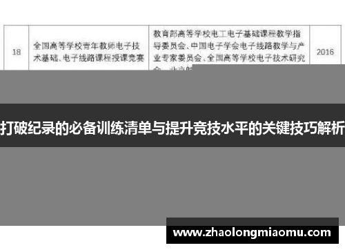 打破纪录的必备训练清单与提升竞技水平的关键技巧解析