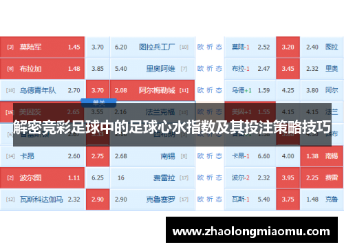 解密竞彩足球中的足球心水指数及其投注策略技巧 解密竞彩足球中的足球心水指数及其投注策略技巧